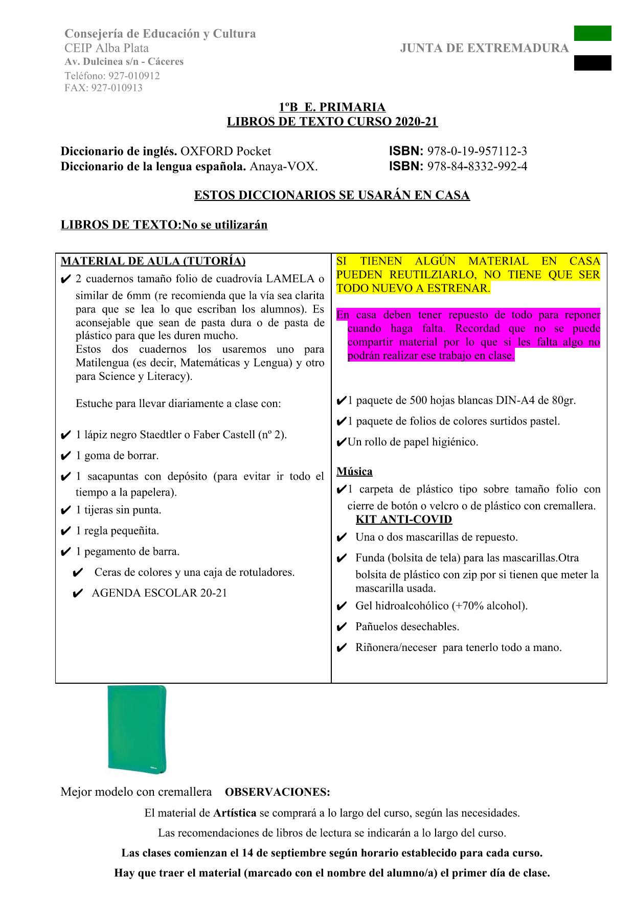 1º B E.P MATERIAL ESCOLAr
